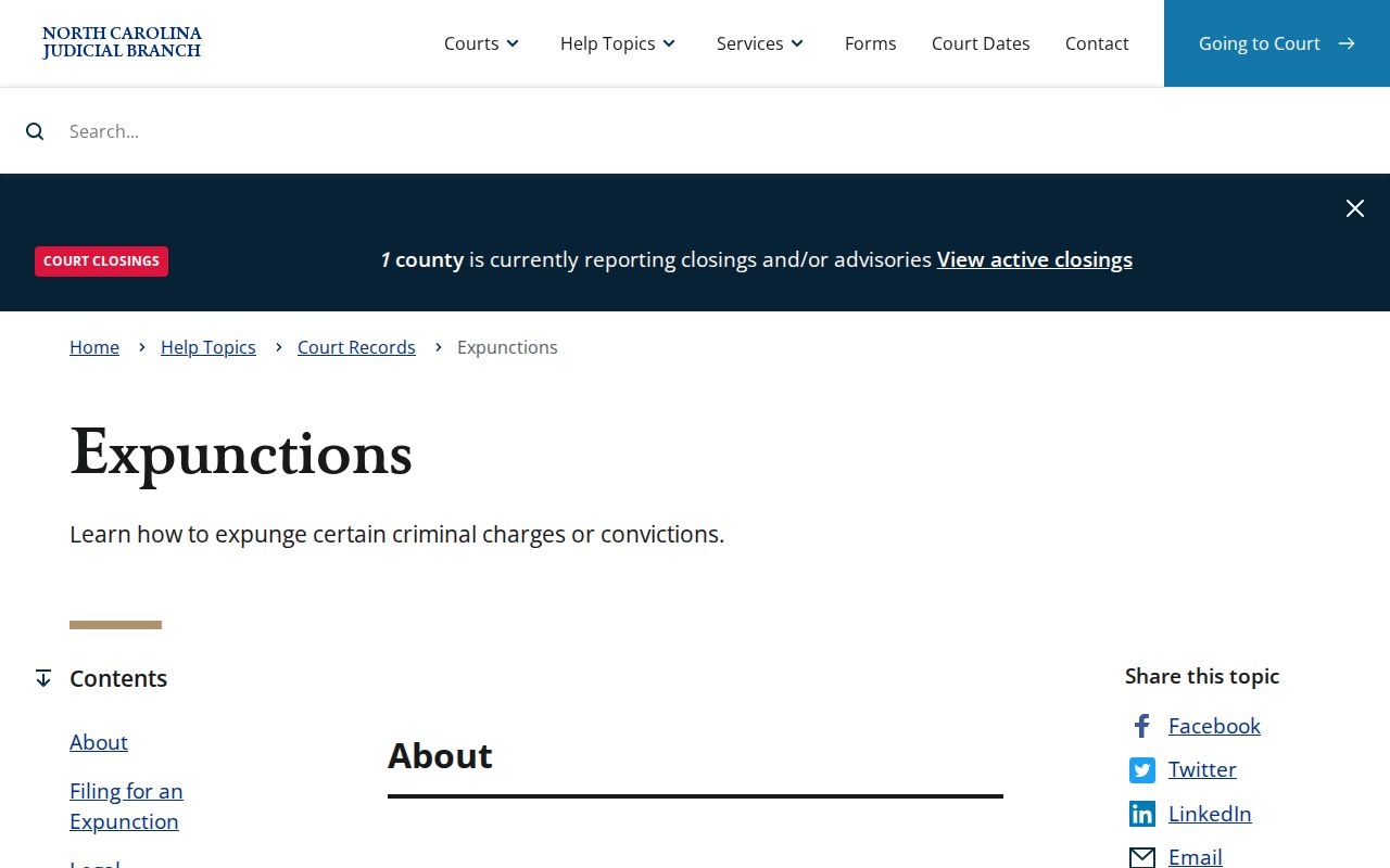 North Carolina Judicial Branch expunction guide for state records and old photos