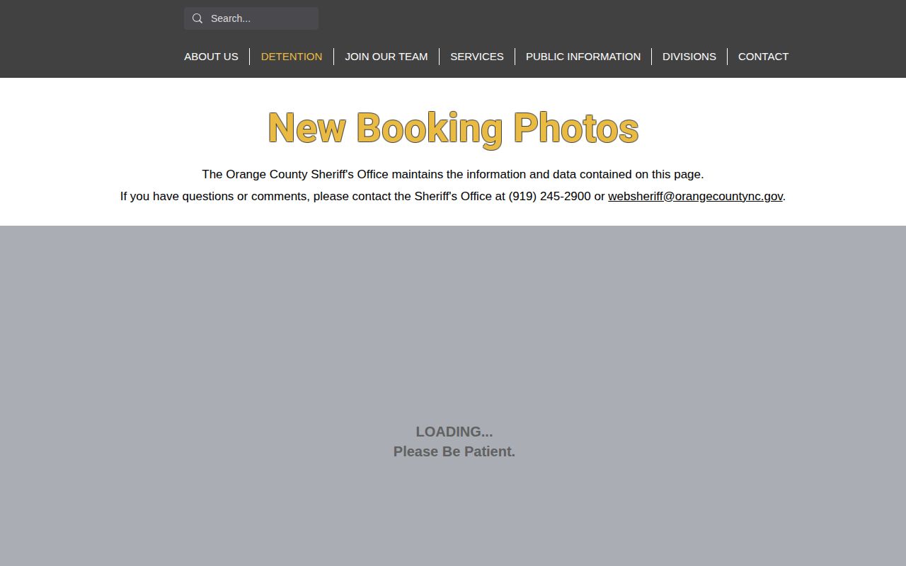North Carolina county page for new booking photos, separate from current detainees